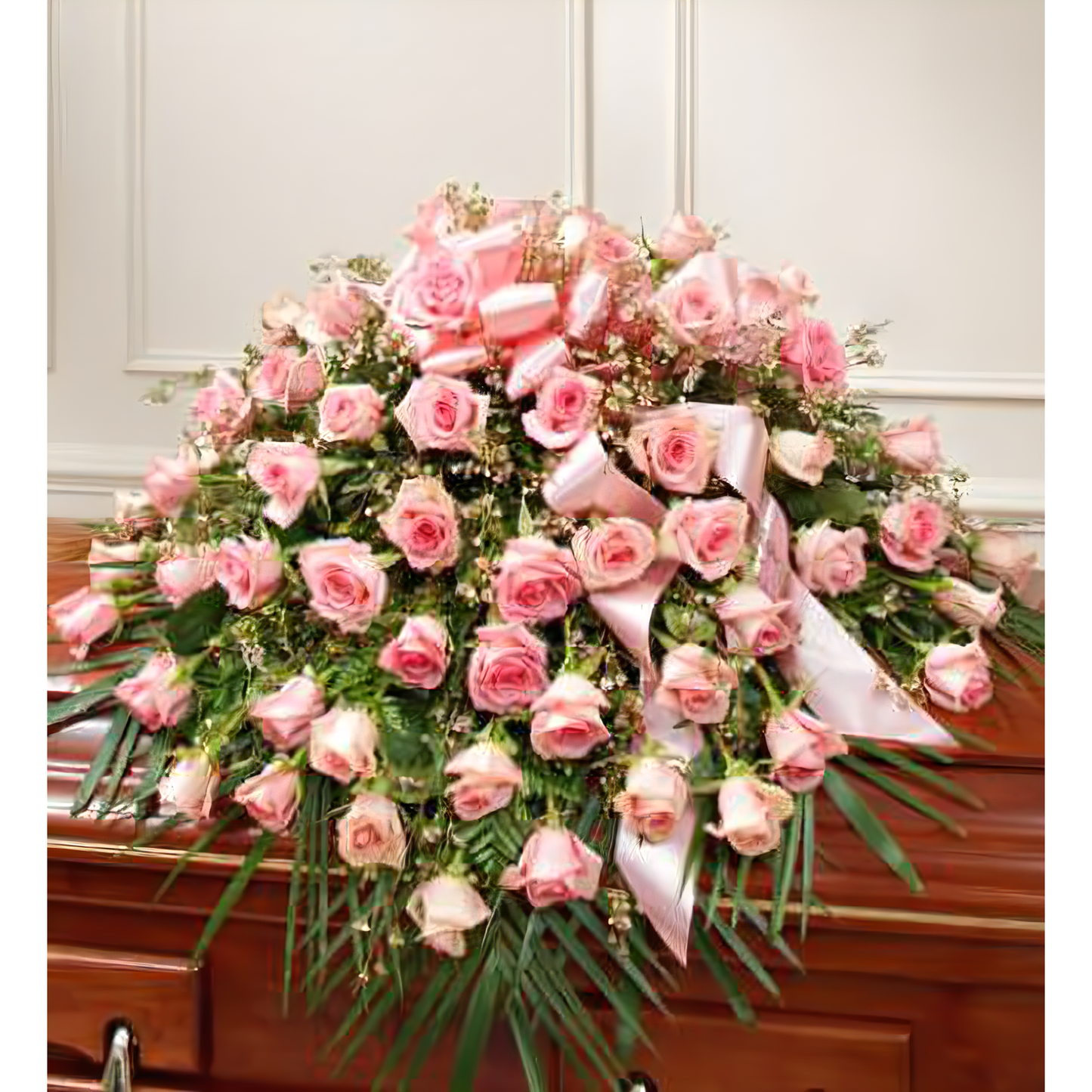 Cherished Memories Rose Half Casket Cover - Pink - Funeral > Casket Sprays