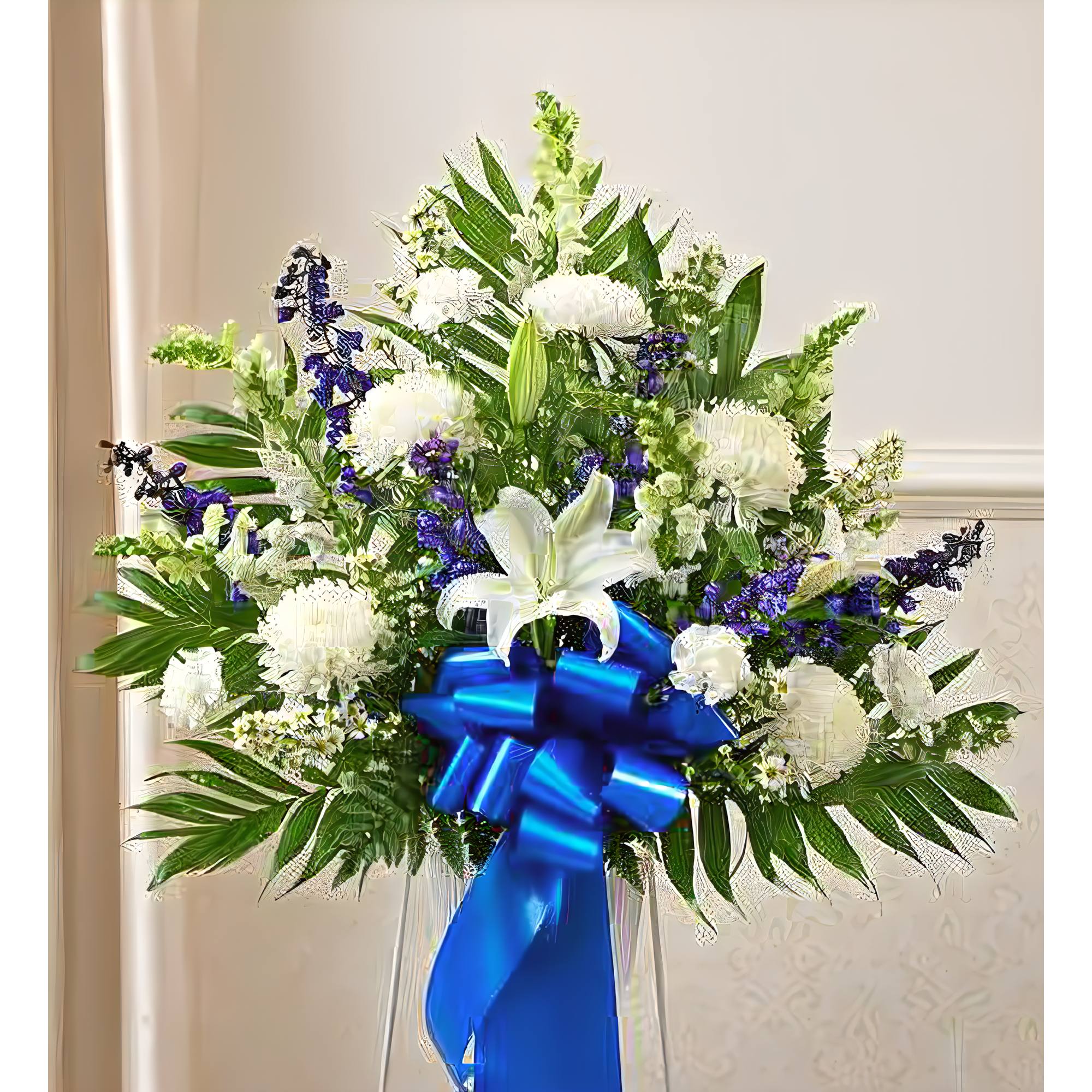 Heartfelt Sympathies Blue & White Standing Basket - Funeral > Baskets