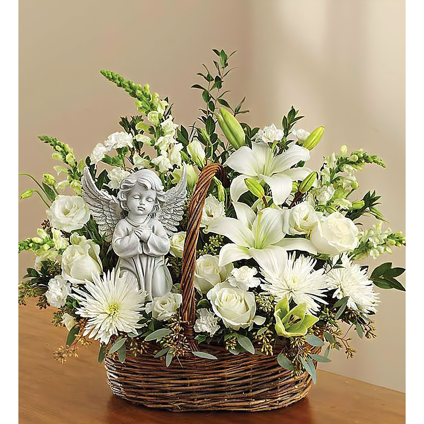 Heavenly Angel All White Basket - Funeral > Baskets