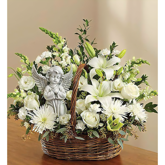 Heavenly Angel All White Basket - Funeral > Baskets