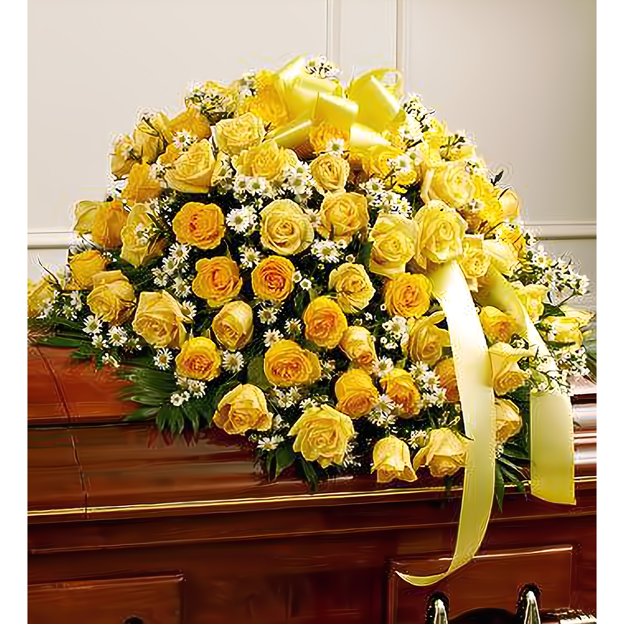Cherished Memories Rose Half Casket Cover - Yellow - Funeral > Casket Sprays