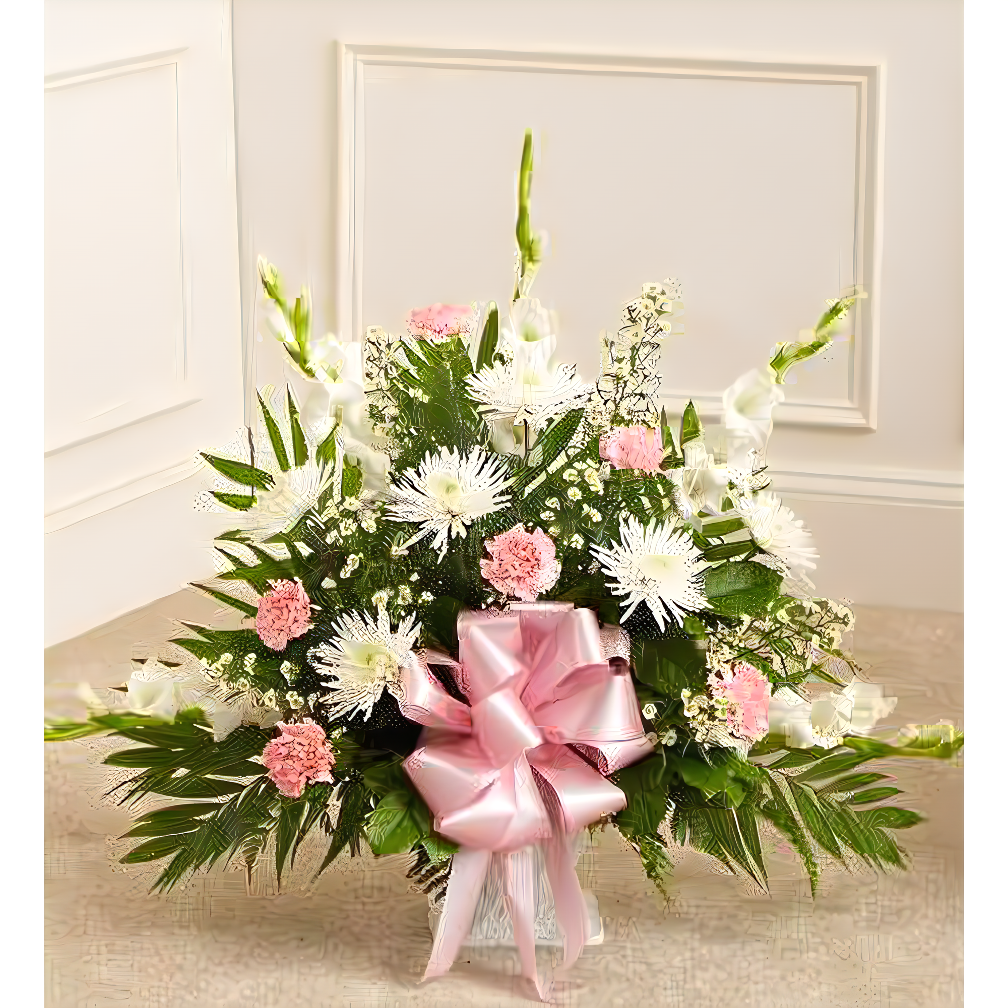 Tribute Pink & White Floor Basket Arrangement - Funeral > For the Service