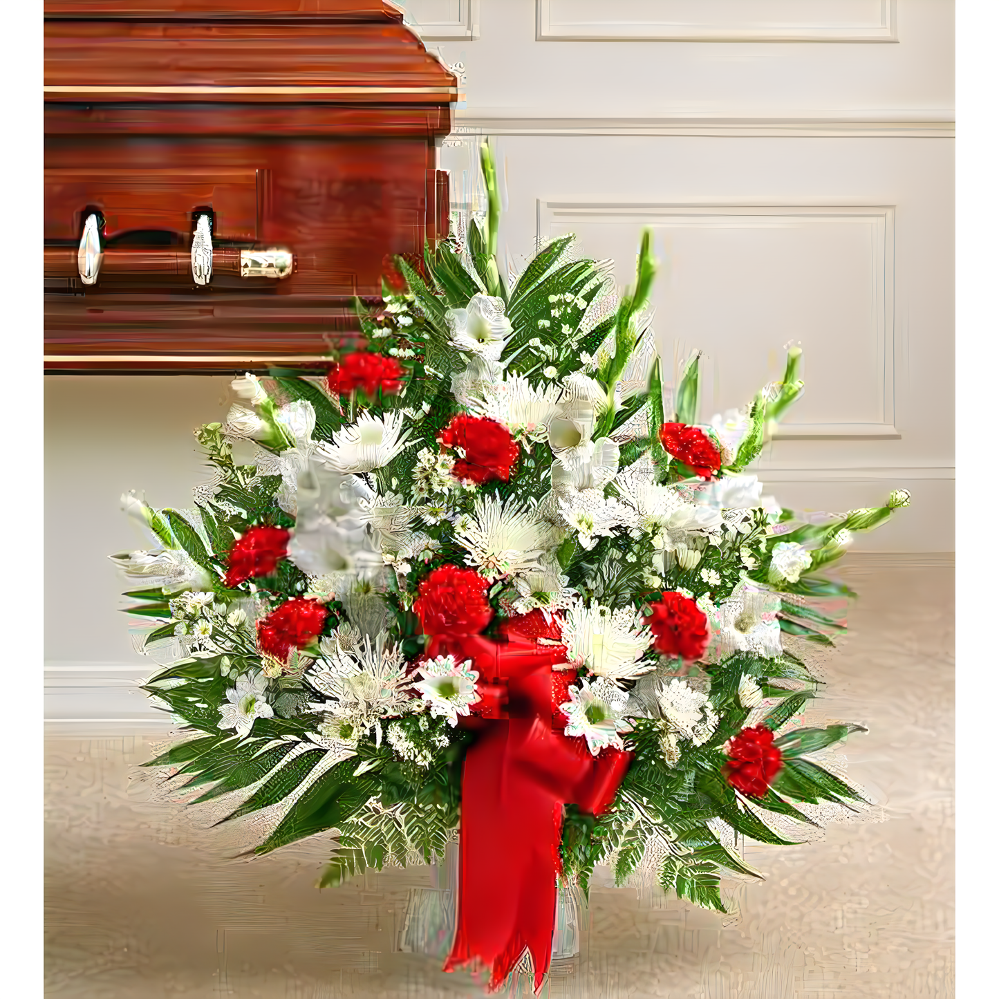Tribute Red & White Floor Basket Arrangement - Funeral > For the Service