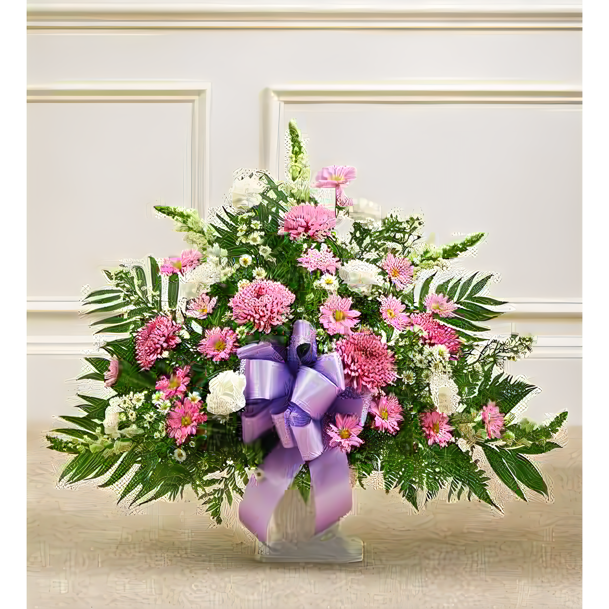 Tribute Lavender & White Floor Basket Arrangement - Funeral > For the Service