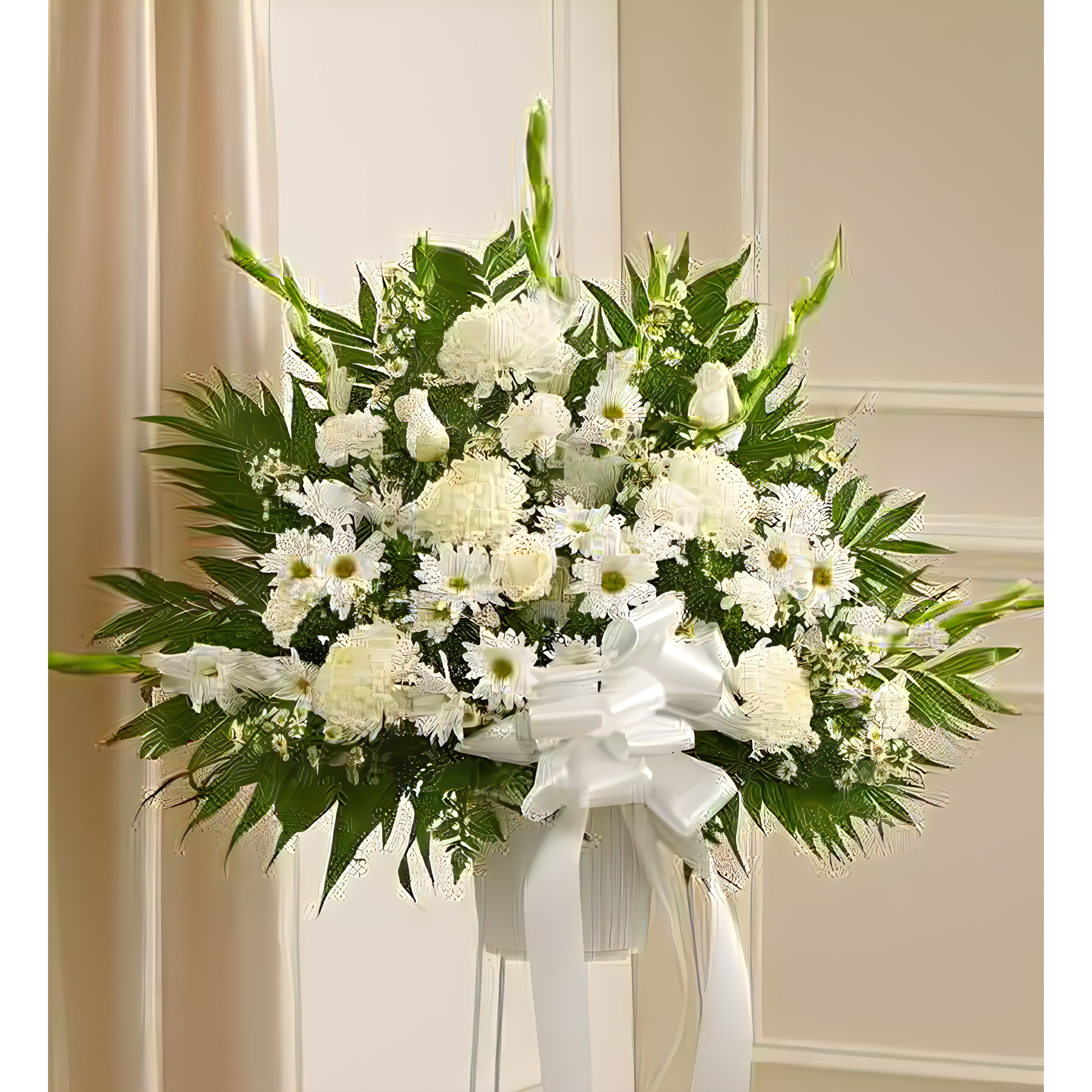 Heartfelt Sympathies White Standing Basket - Funeral > For the Service