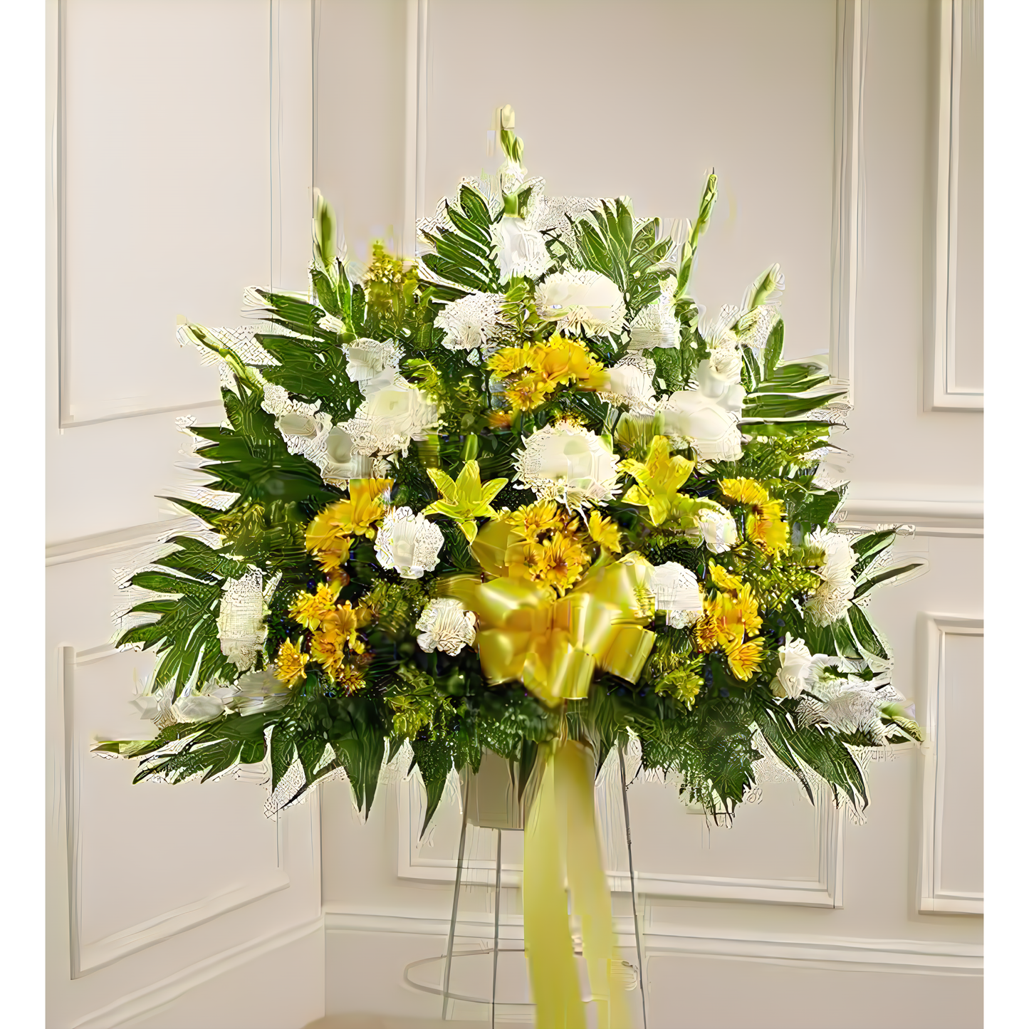 Heartfelt Sympathies Yellow Standing Basket - Funeral > For the Service