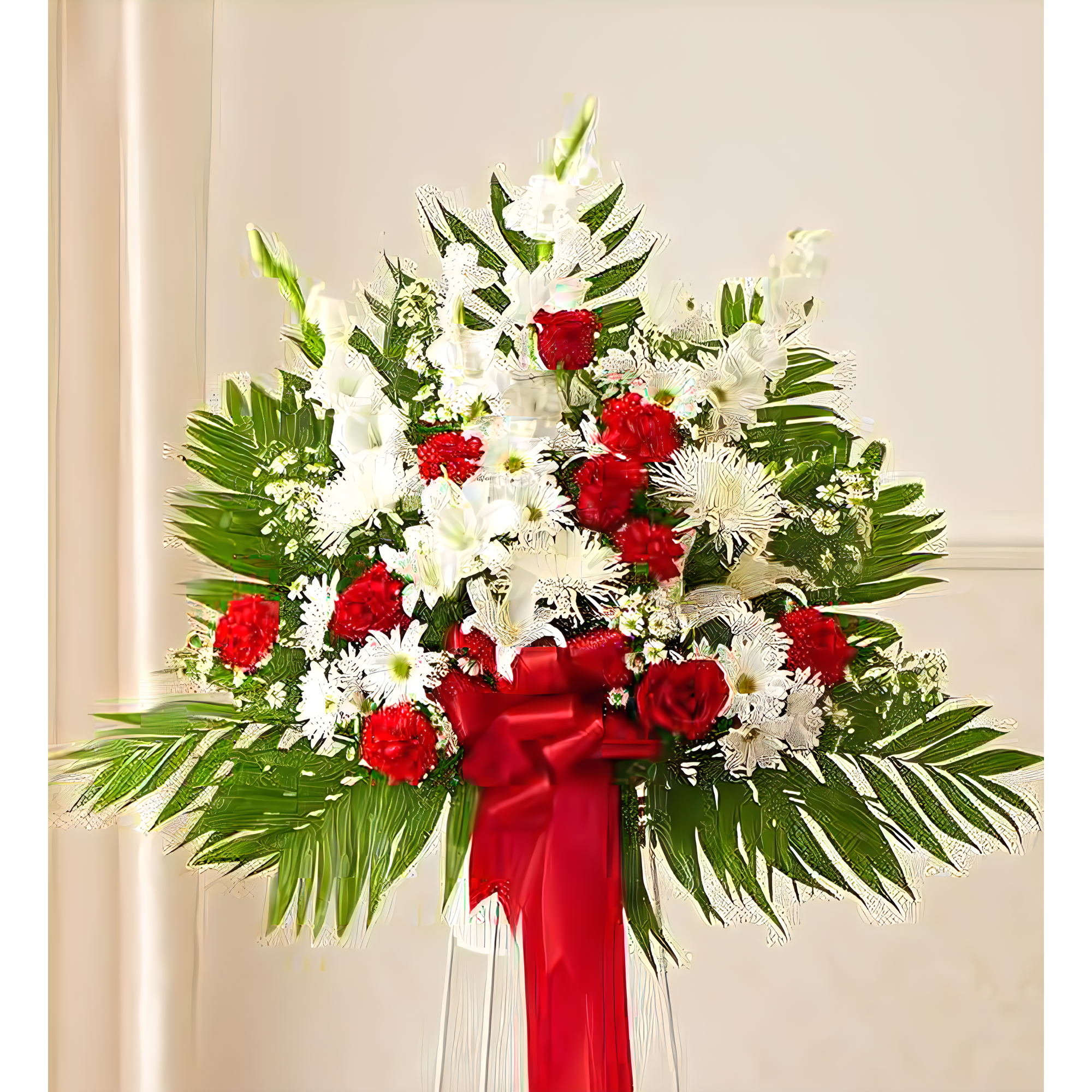 Heartfelt Sympathies Red & White Standing Basket - Funeral > For the Service