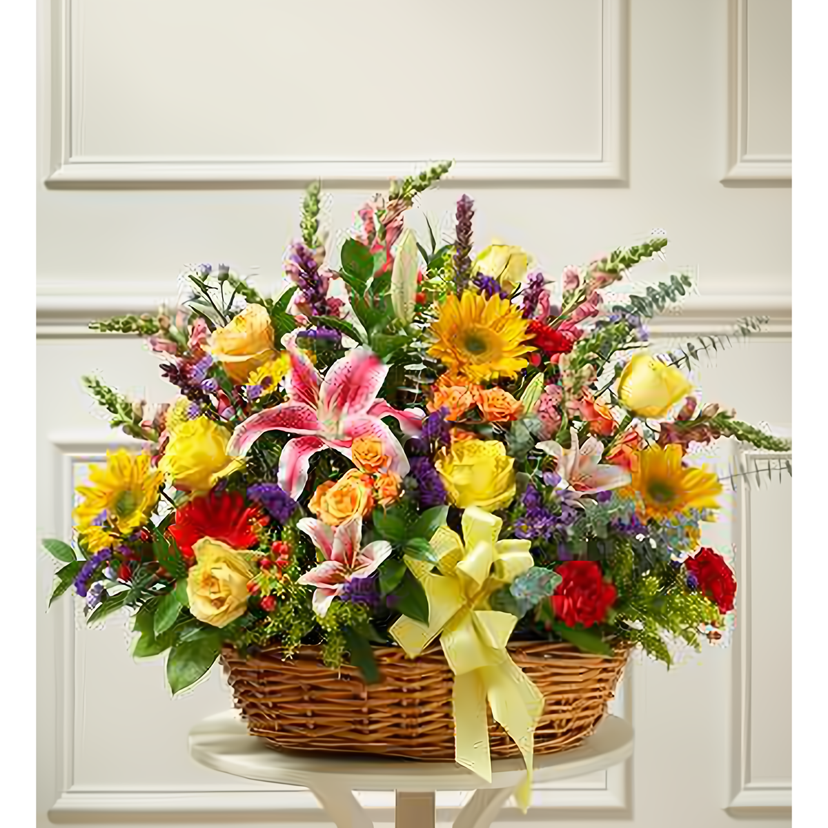 Bright Flower Sympathy Arrangement in Basket - Funeral &gt; For the Service