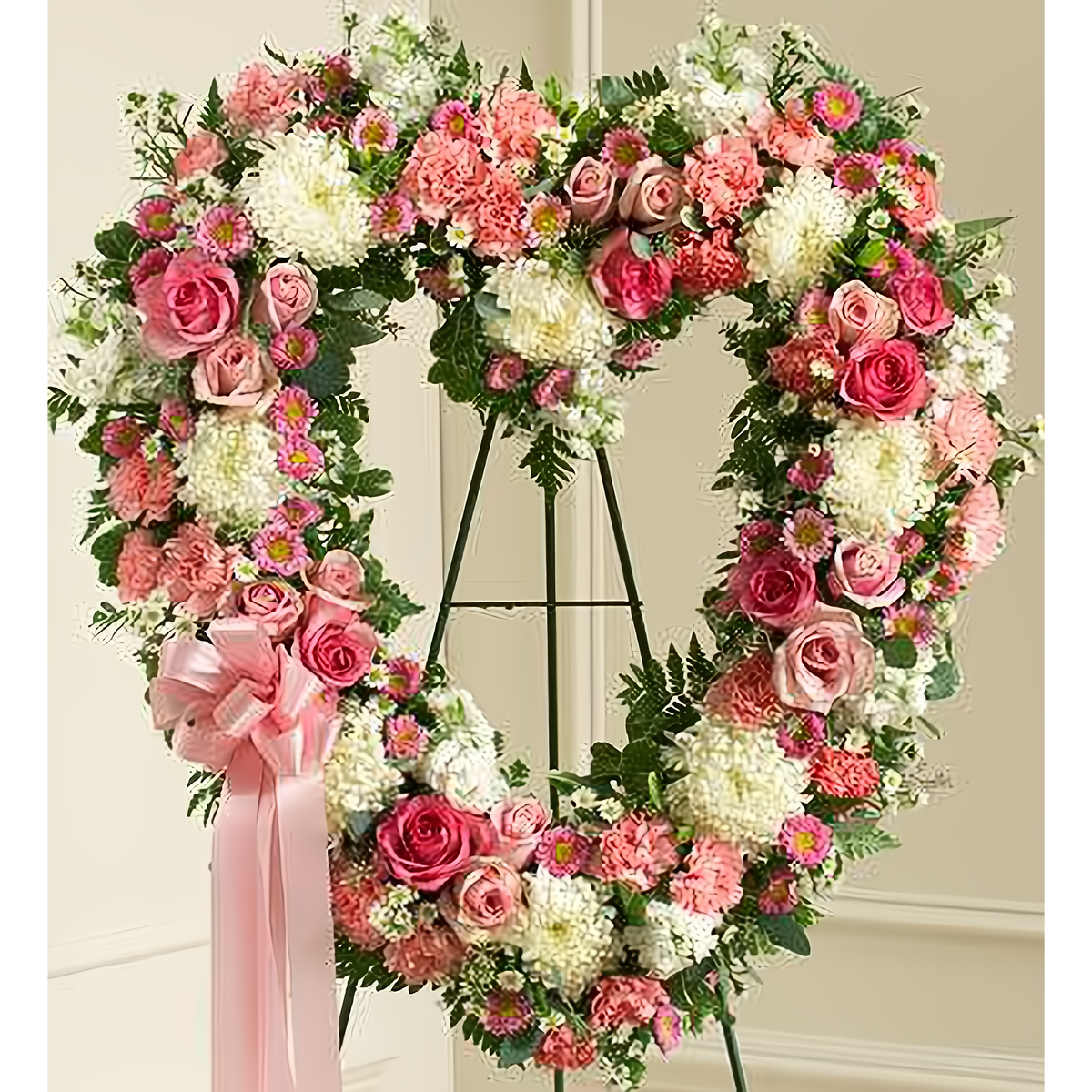 Always Remember Pink Floral Heart Tribute - Funeral &gt; Hearts