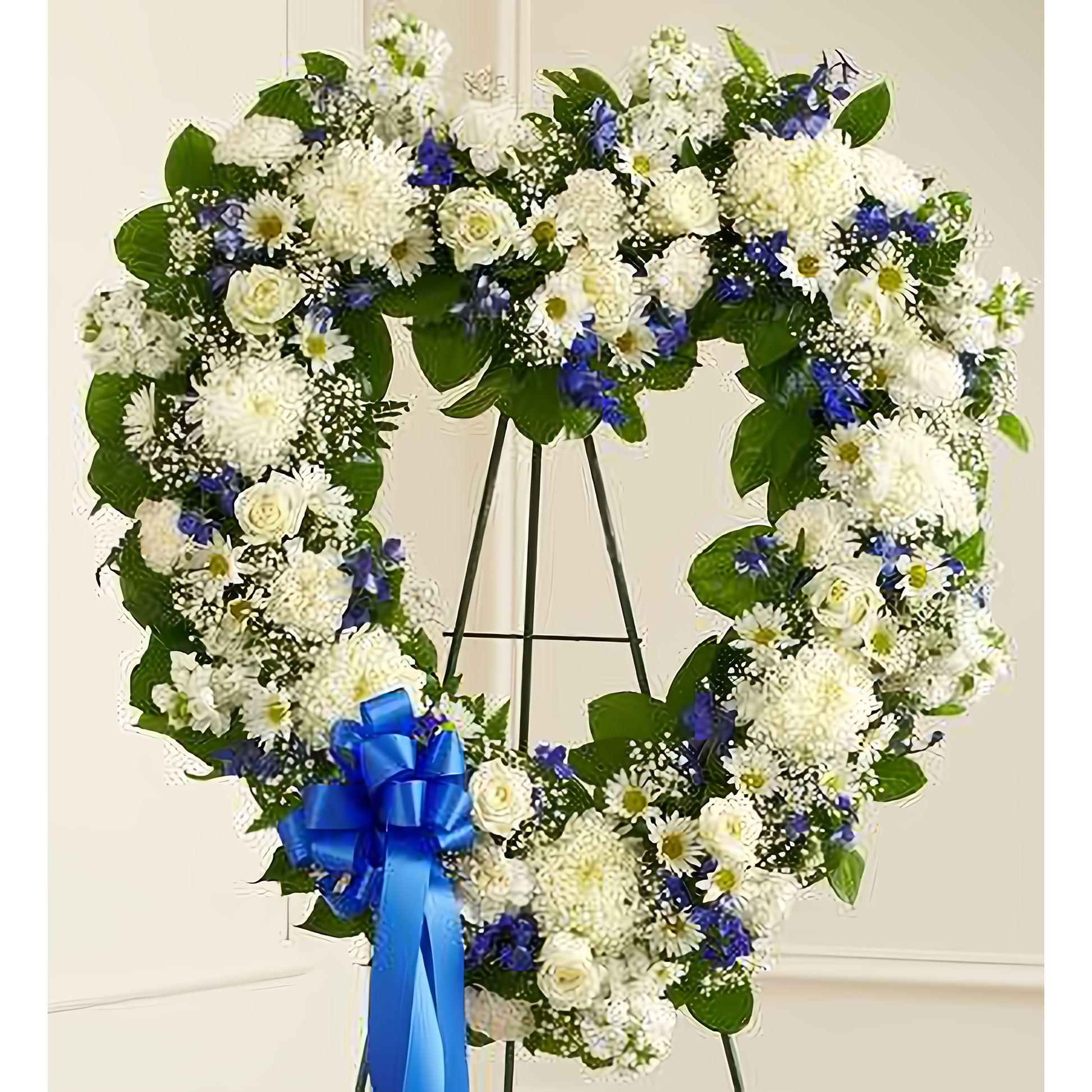 Always Remember Blue & White Floral Heart Tribute - Funeral > Hearts