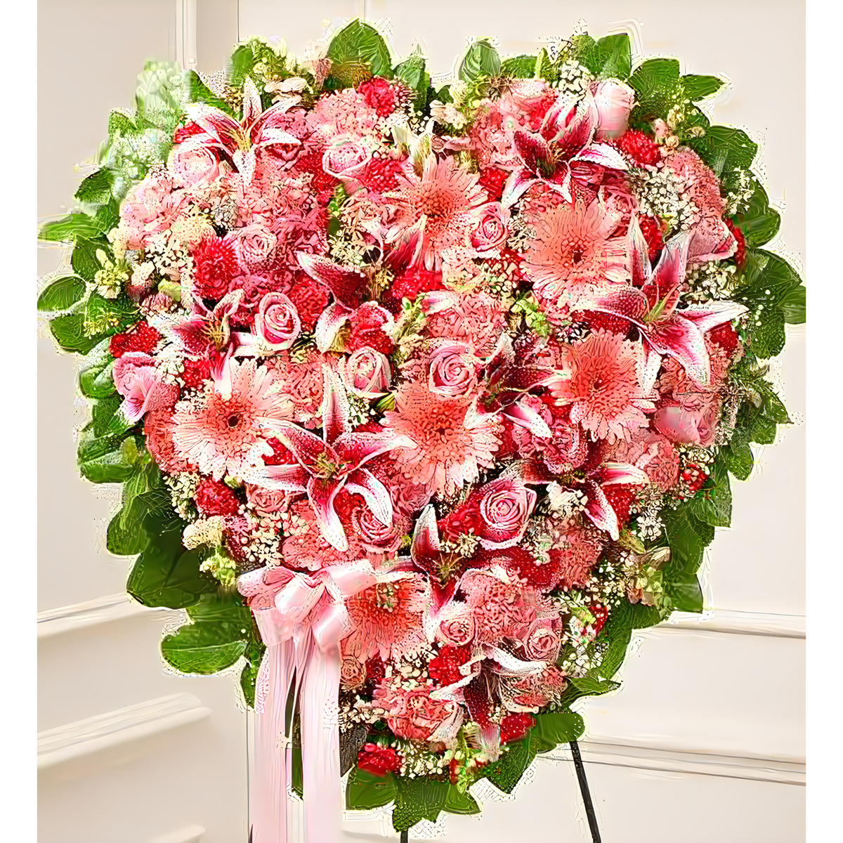 Pink Mixed Flower Heart - Funeral &gt; Hearts
