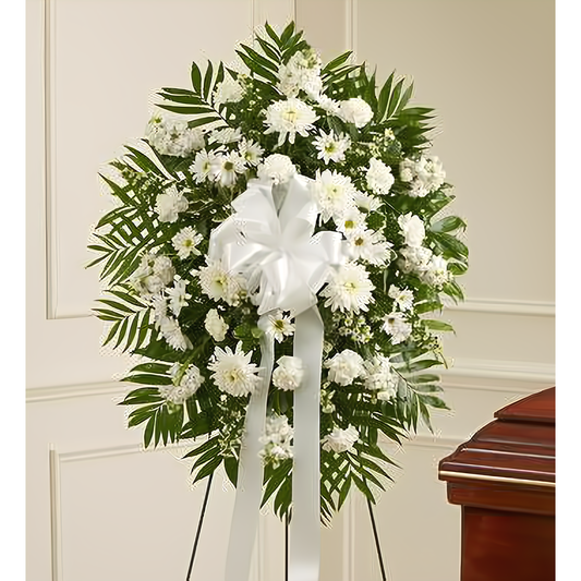Deepest Sympathies White Standing Spray - Funeral > Standing Sprays