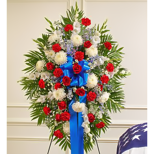 Deepest Red, White & Blue Standing Spray - Funeral > Standing Sprays
