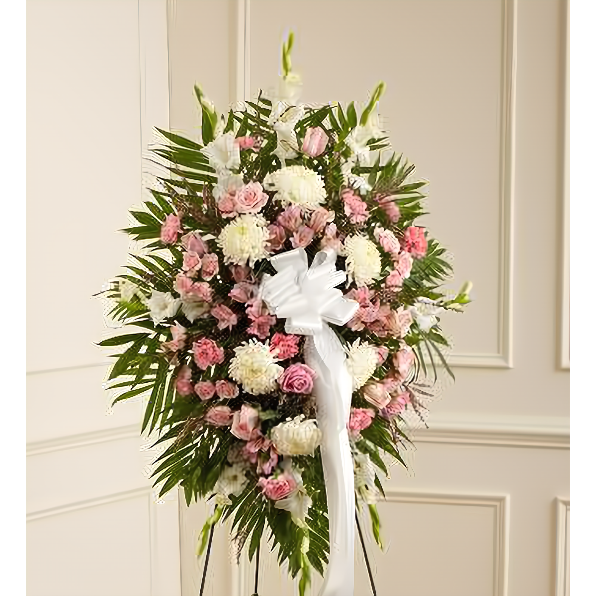 Deepest Sympathies Standing Spray-Pink & White - Funeral > Standing Sprays