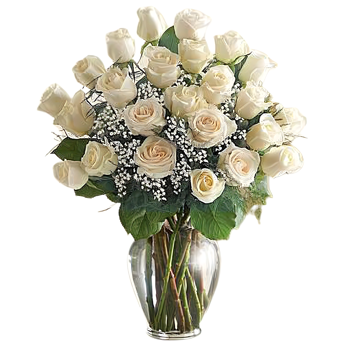 Premium Long Stem White Roses for Sympathy - Funeral > Vase Arrangements