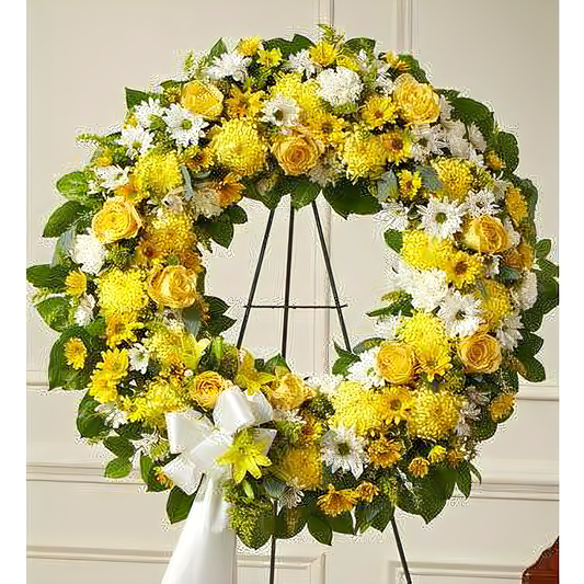 Serene Blessings Yellow Standing Wreath - Funeral > Wreaths