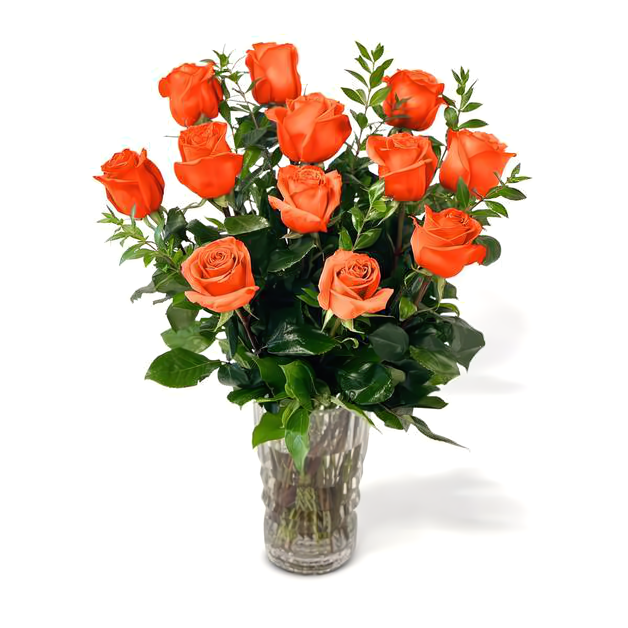 Fresh Roses in a Crystal Vase | Dozen Orange - Roses