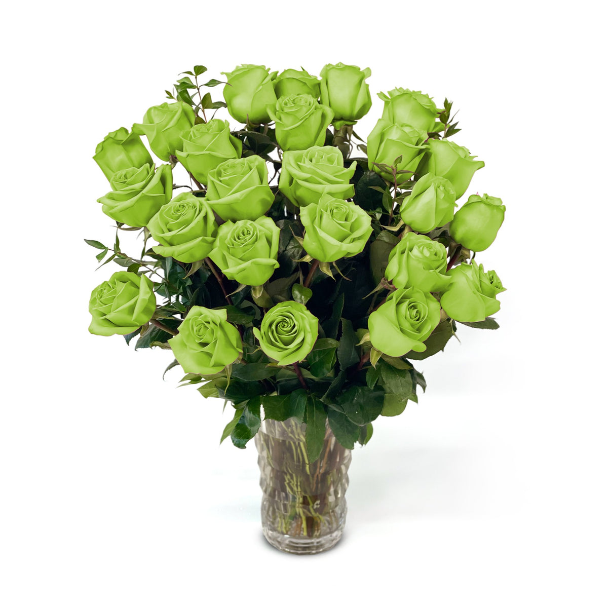 Fresh Roses in a Crystal Vase | Green - 2 Dozen - Roses