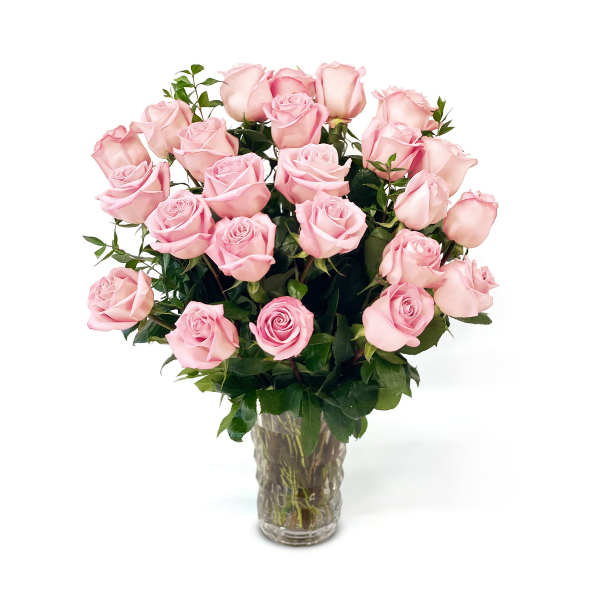 Fresh Roses in a Crystal Vase | Light Pink - 2 Dozen - Roses