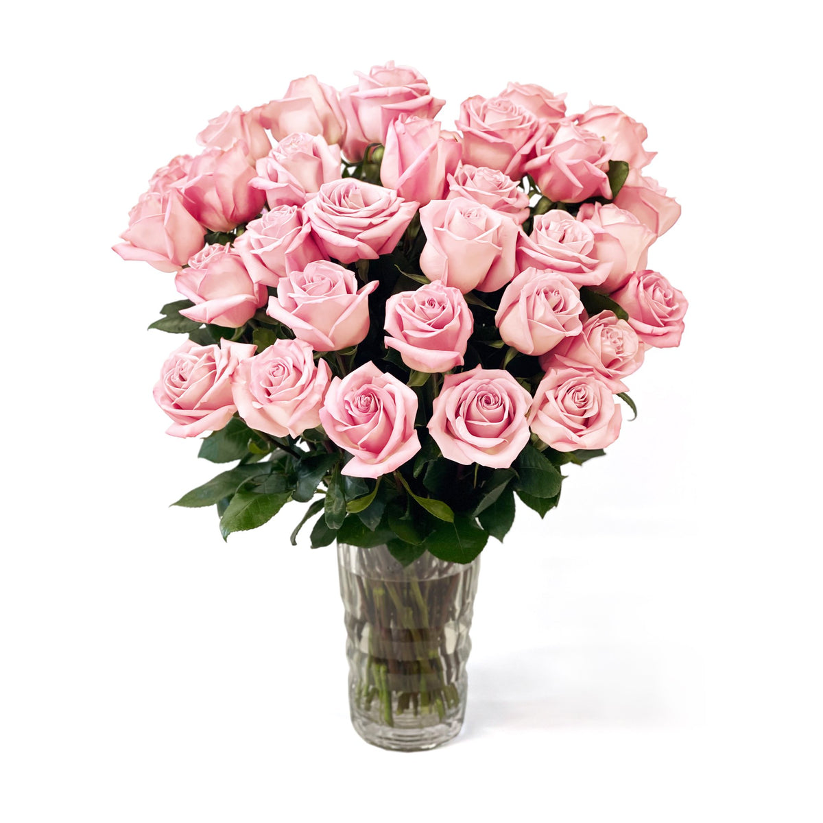 Fresh Roses in a Crystal Vase | Light Pink - Roses