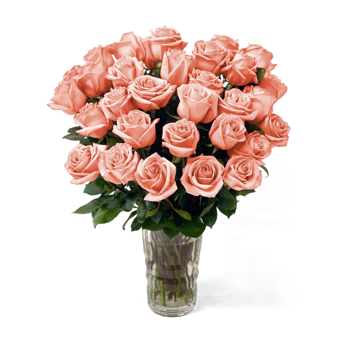 Fresh Roses in a Crystal Vase | Peach - Roses