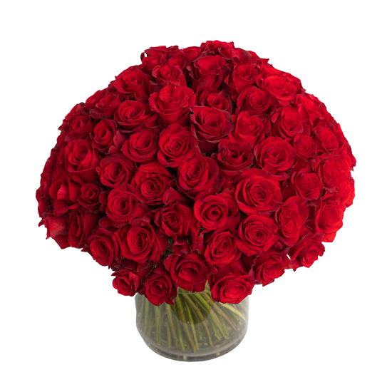 Fresh Roses in a Crystal Vase | Red - 100 Roses - Roses