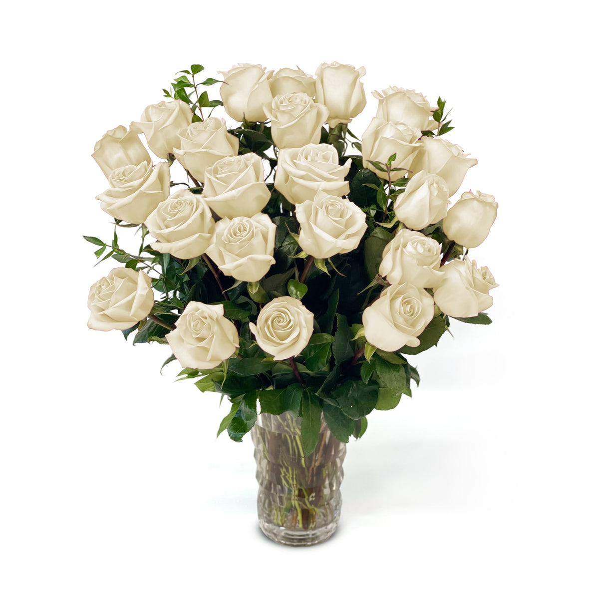 Fresh Roses in a Crystal Vase | White - 2 Dozen - Roses