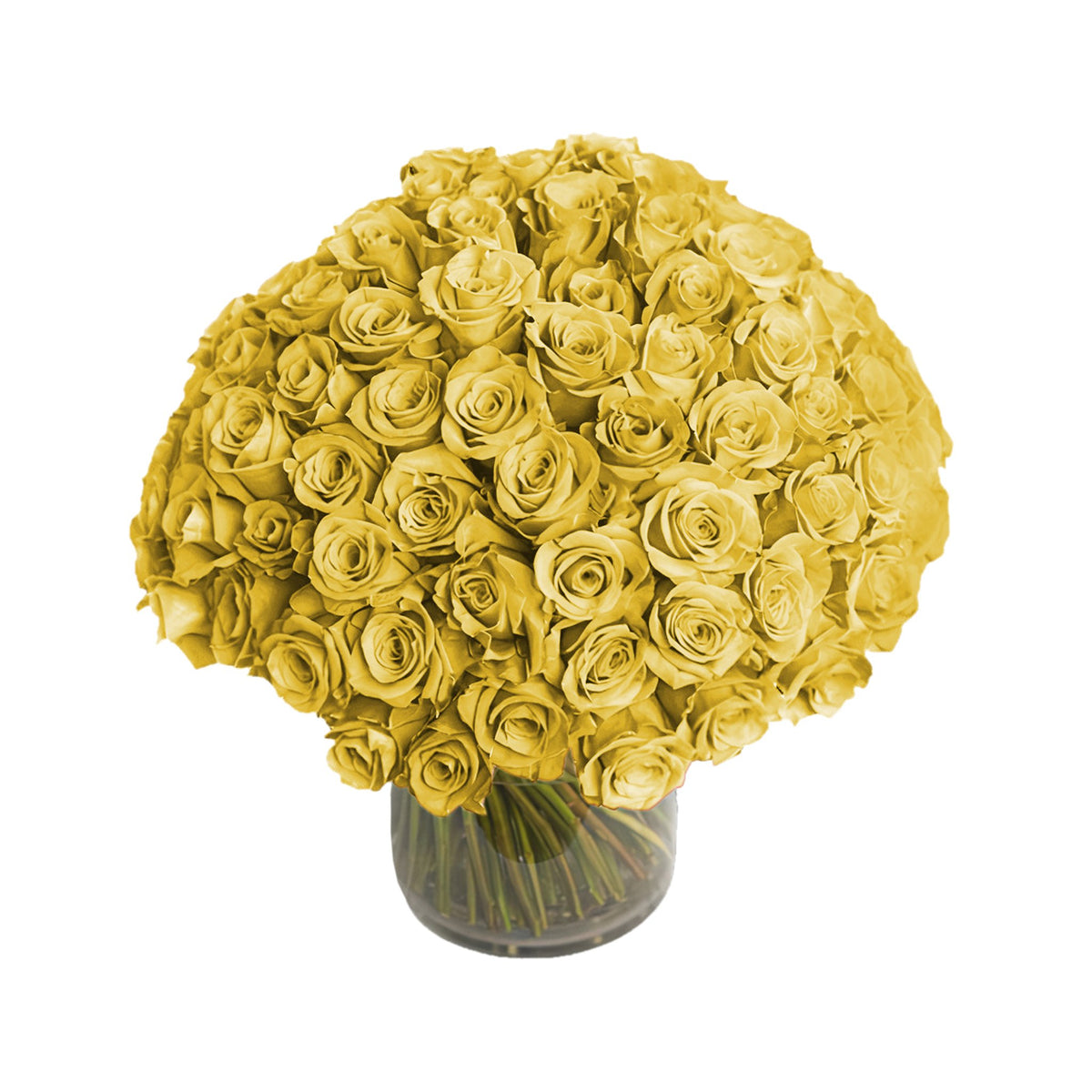 Fresh Roses in a Crystal Vase | Yellow - 100 Roses - Roses