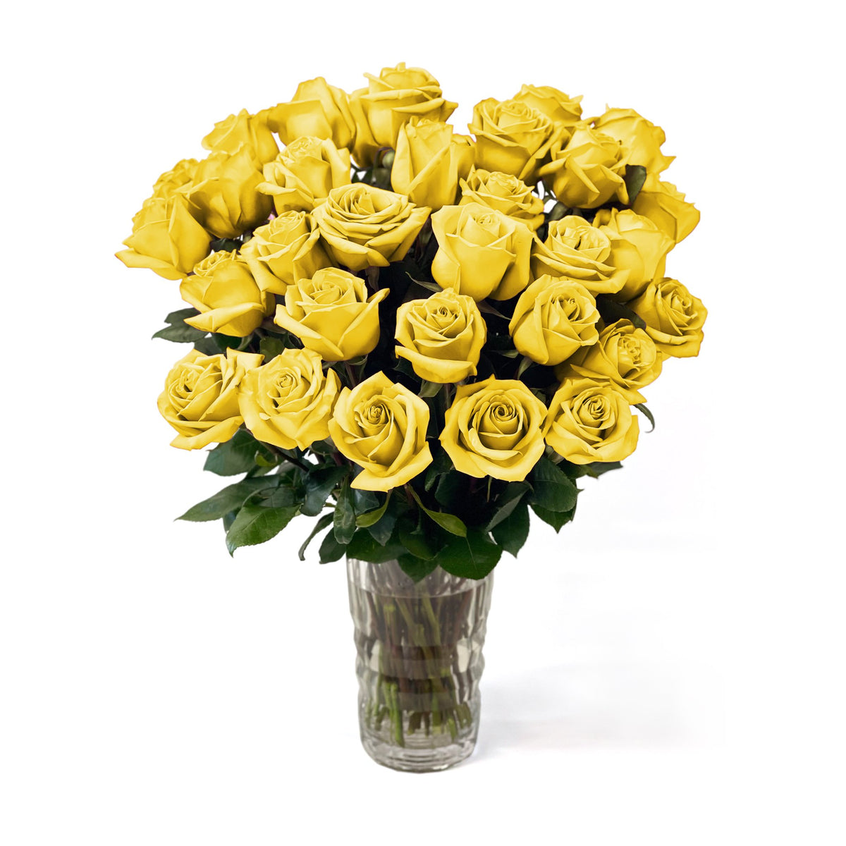 Fresh Roses in a Crystal Vase | Yellow - Roses