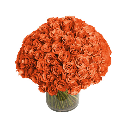Fresh Roses in a Vase | 100 Orange Roses - Roses
