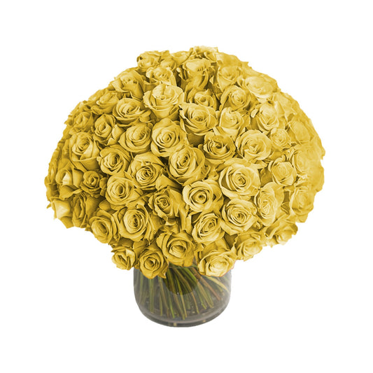 Fresh Roses in a Vase | 100 Yellow Roses - Roses