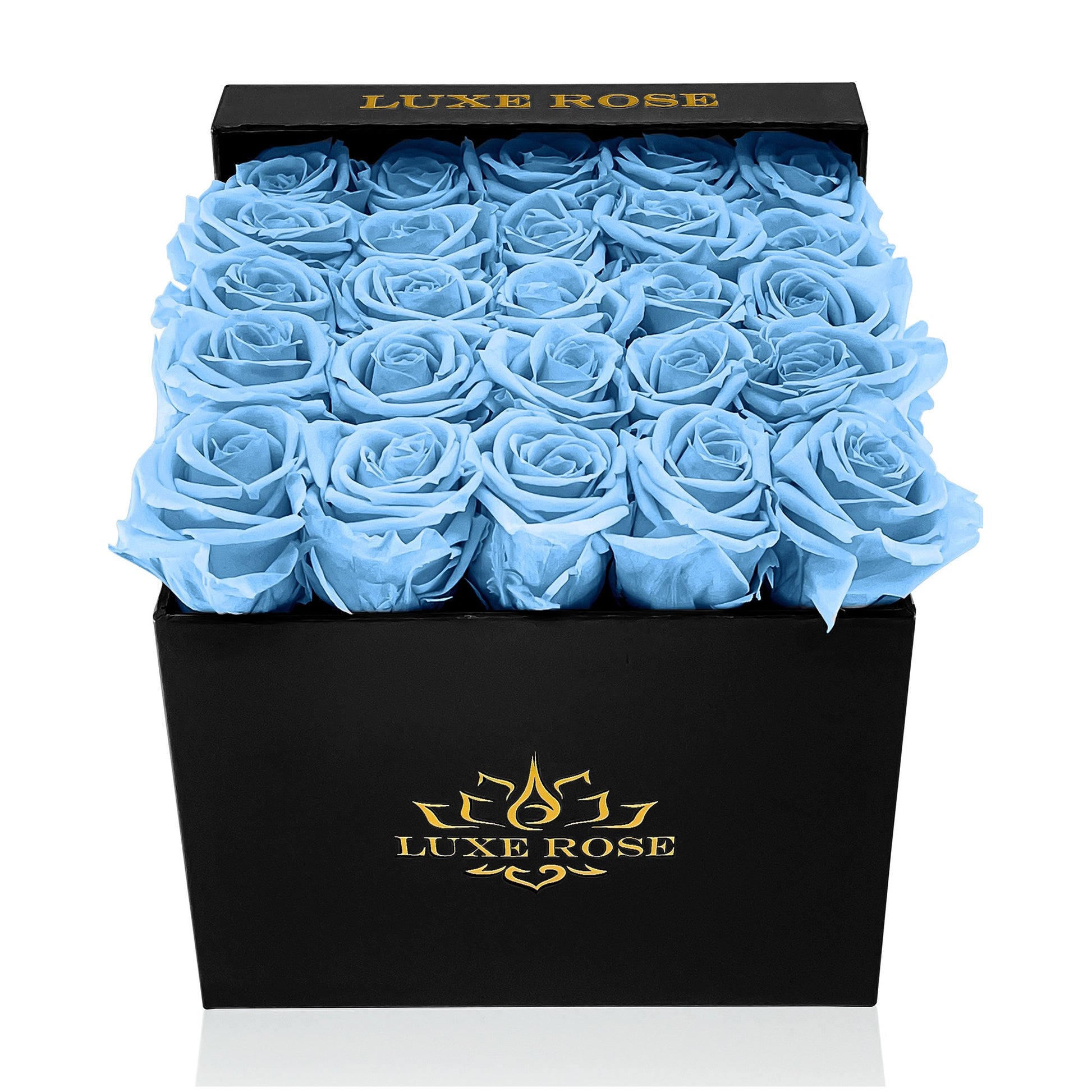 Preserved Roses Small Box | Light Blue - Black - Roses
